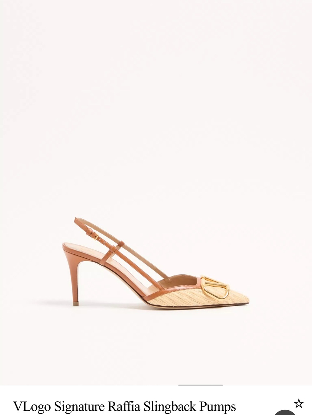Valentino Garavani Raffia Pointed Slingback Pumps with Gold VLogo - Picture 3 of 10